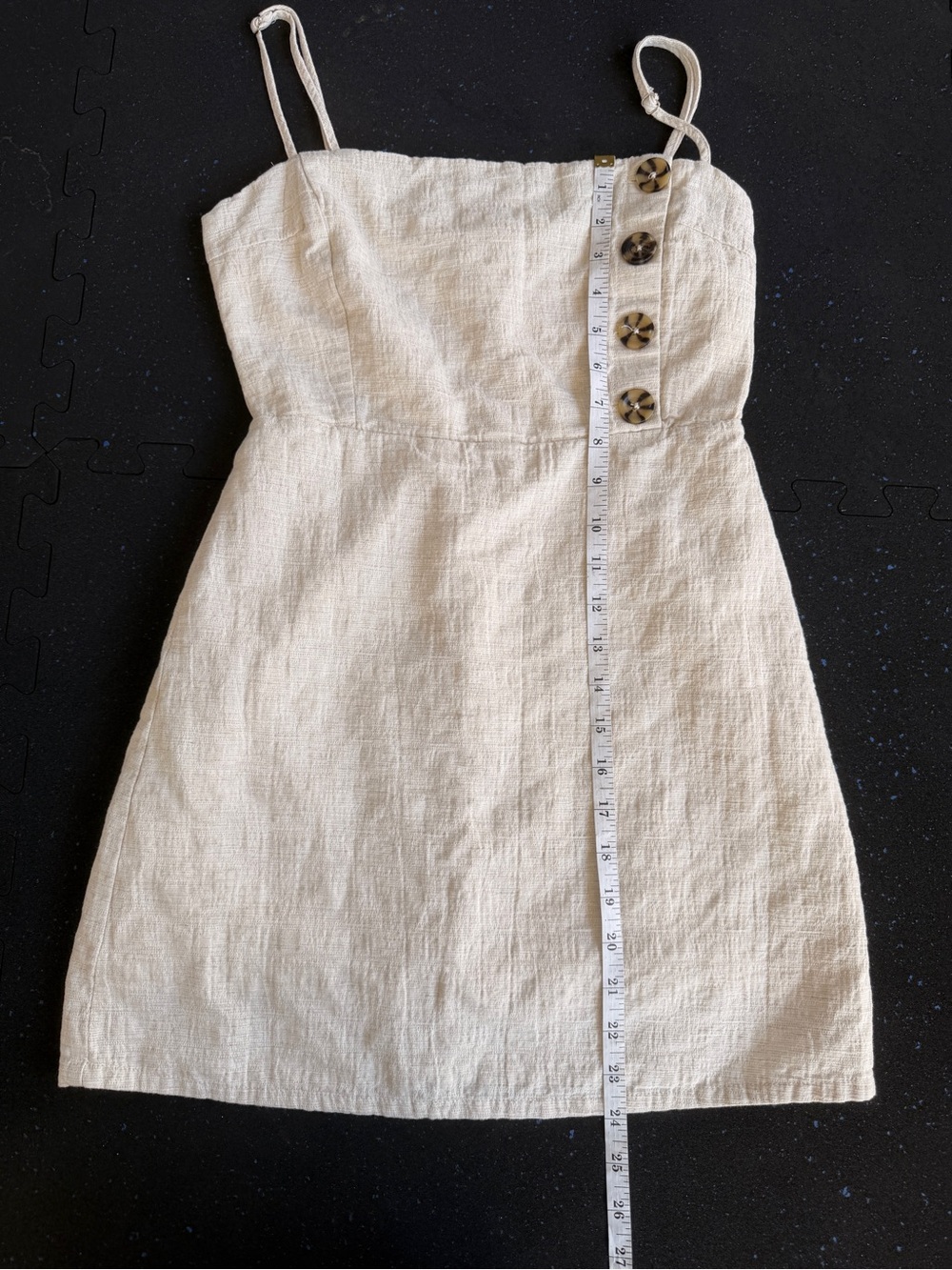 Urban Outfitters Linen-Blend Cream Square Neck Mini Dress with Button Detail - Picture 4 of 8